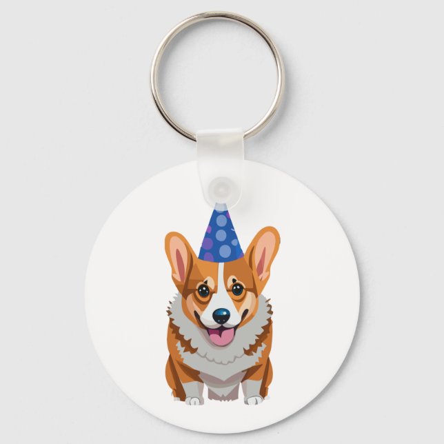 Blue Birthday Corgi Classic T-Shirt Nyckelring (Framsida)