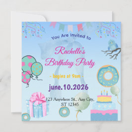 Blue  Birthday Invitation Inbjudningar