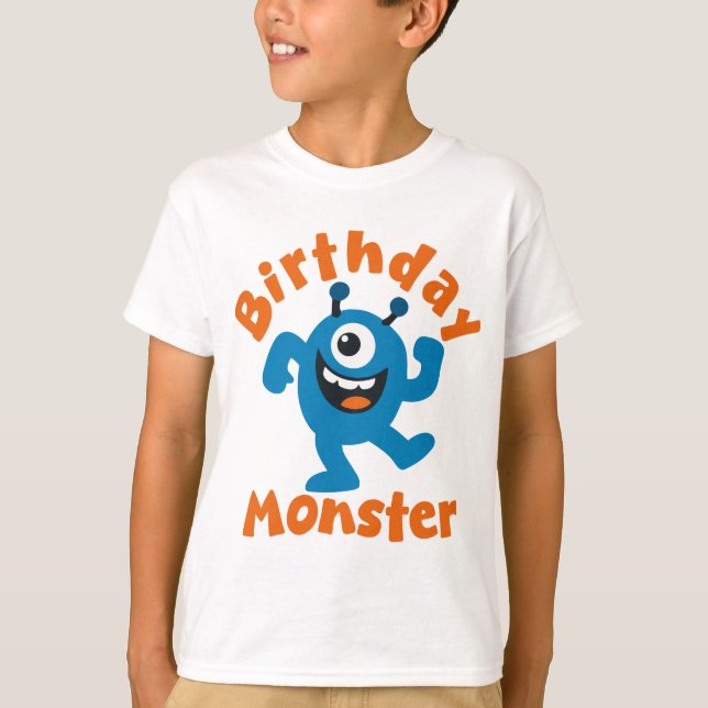 Blue Birthday Monster Party T Shirt (Framsida)