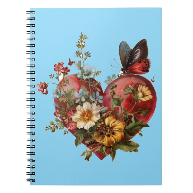 BLUE BK-illustration av hjärtformad blommigt Anteckningsbok (Framsidan)