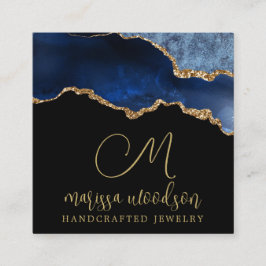 Blue Black Agate Geode Monogrammed Jewelry Design Fyrkantigt Visitkort