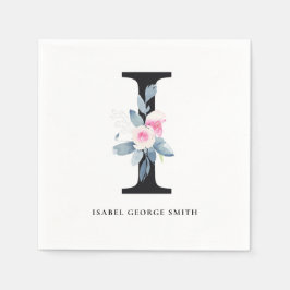 BLUE BLACK BLOMMIGT ALFABETS BREV I PAPPERSSERVETT