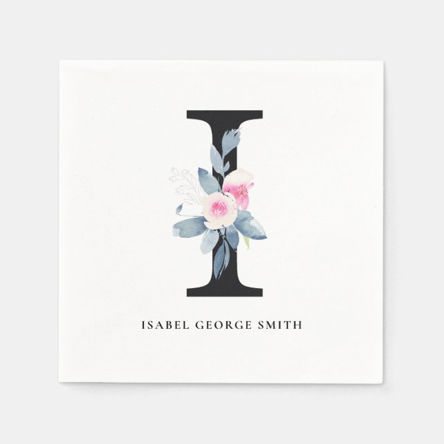  BLUE BLACK BLOMMIGT ALFABETS BREV I PAPPERSSERVETT (Framsidan)