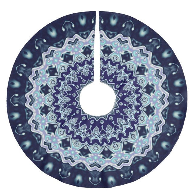 Blue Black Boho Mandala Julgransmatta Borstad Polyester (Framsidan)