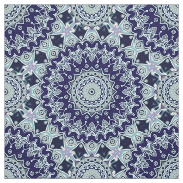Blue Black Boho Mandala Mönster Tyg (Provkarta)