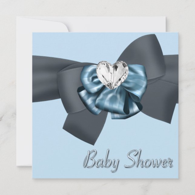 Blue Black Bow Elegant Baby Shower Inbjudningar (Framsida)