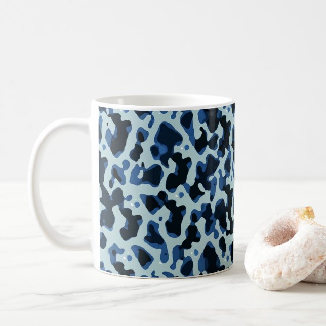 Blue Black Camo Abstrakt Mönster Kaffemugg (Med munk)