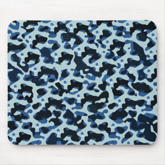 Blue Black Camo Abstrakt Mönster Musmatta (Framsidan)