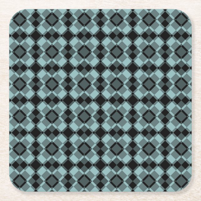 Blue Black Checker Argyle Pattern Underlägg Papper Kvadrat (Framsidan)