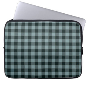 Blue Black Checkered Gingham Mönster Laptop Fodral