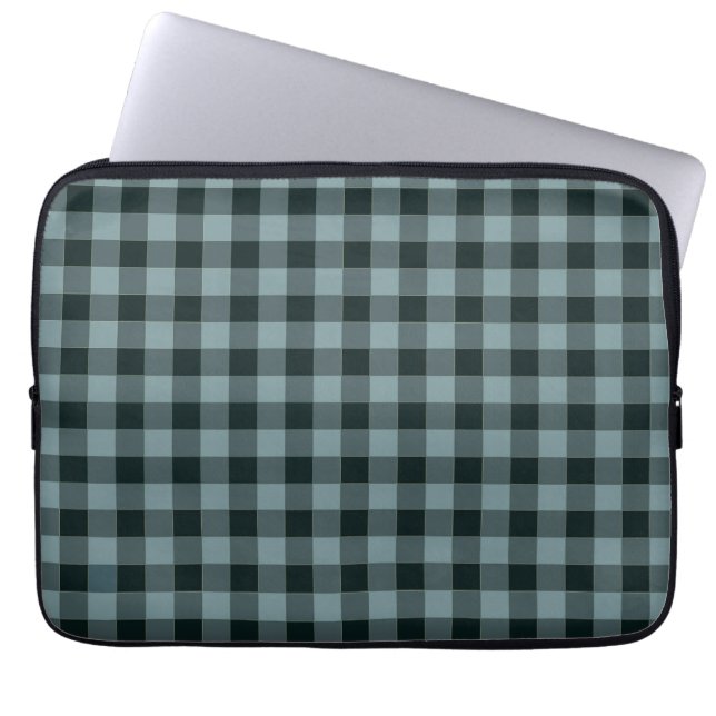 Blue Black Checkered Gingham Mönster Laptop Fodral (Framsidan)