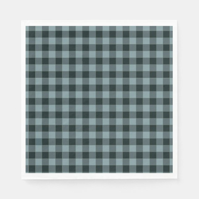 Blue Black Checkered Gingham Mönster Pappersservett (Framsidan)