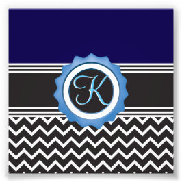 Blue Black Chevron Monogram Fototryck