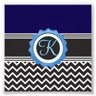 Blue Black Chevron Monogram Fototryck