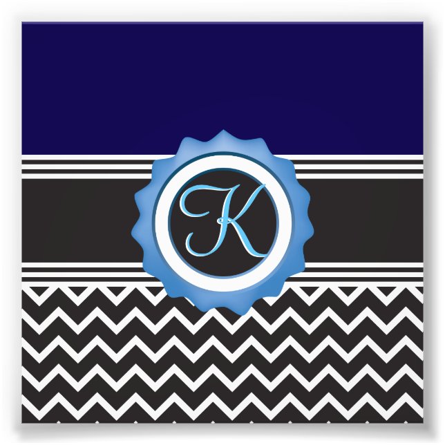 Blue Black Chevron Monogram Fototryck (Framsidan)