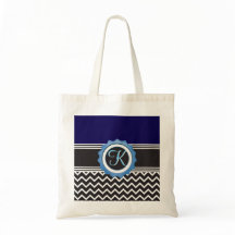Blue Black Chevron Monogram