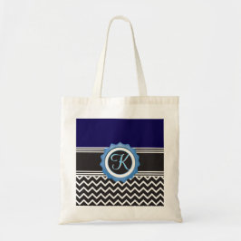 Blue Black Chevron Monogram Tygkasse