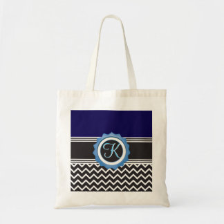 Blue Black Chevron Monogram Tygkasse