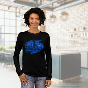 Blue Black Chicago Skyline T Shirt