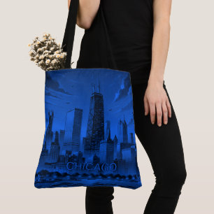 Blue Black Chicago Skyline Tote Bag Tygkasse