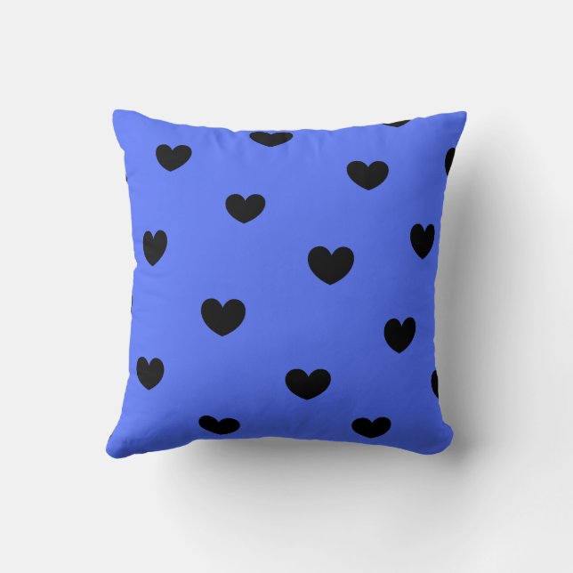 Blue Black Cute Mysigt Modern Romantic Chic Heart Kudde (Baksida)
