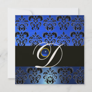 BLUE BLACK DAMASK MONOGRAM SAPPHIRE CHAMPAGNE INBJUDNINGAR