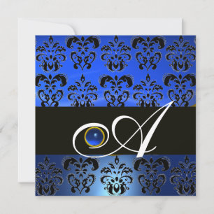 BLUE BLACK DAMASK MONOGRAM SAPPHIRE INBJUDNINGAR