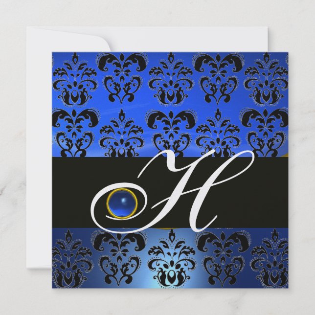 BLUE BLACK DAMASK MONOGRAM SAPPHIRE WHITE ICE INBJUDNINGAR (Framsida)