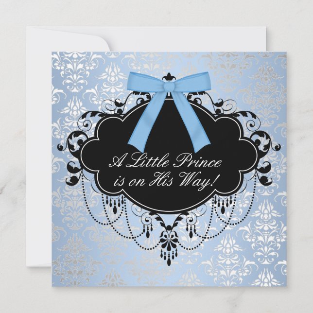 Blue Black Damask Prince Pojke Shower Inbjudningar (Framsida)