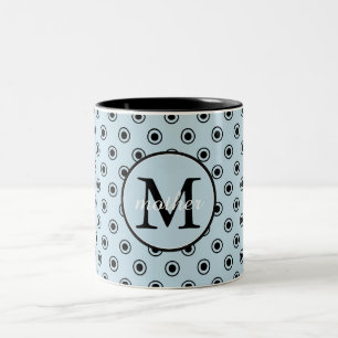 Blue Black Dots Monogram Två-Tonad Mugg
