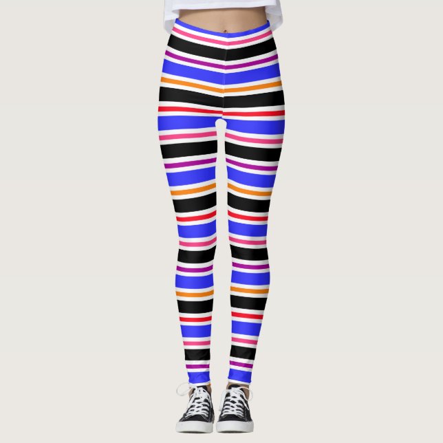 Blue Black Färg Rand med flera färgader Leggings (Framsida)