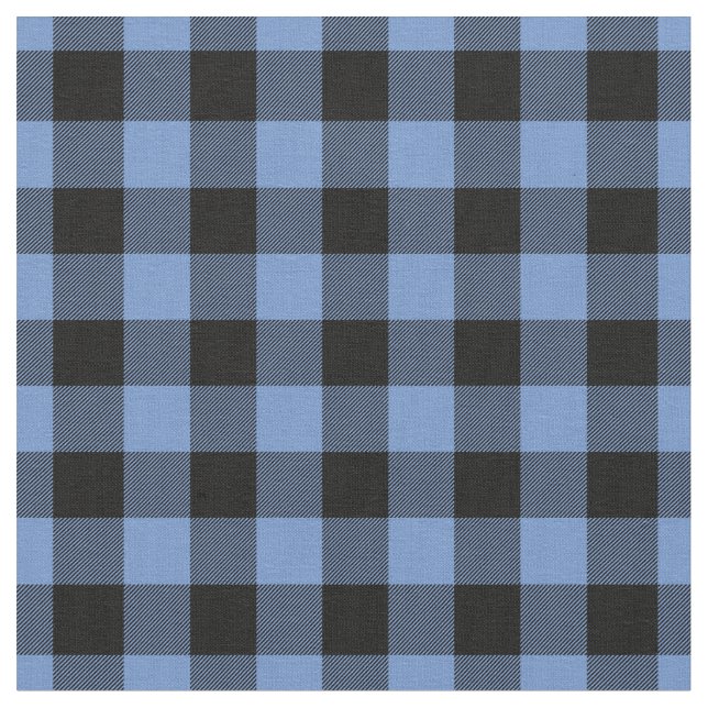Blue & Black Gingham Plaid Tyg (Närbild)