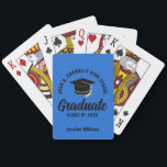 Blue Black Graduate Custom Graduation Casinokort<br><div class="desc">This modern blue and black custom senior graduate playing cards deck features classy typography of your high school or college name for the class of 2026. Customize with your graduating year under the chic handwritten script and grad cap for a great personalized graduation party favor.</div>