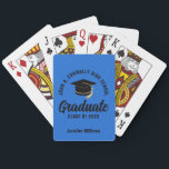 Blue Black Graduate Custom Graduation Casinokort<br><div class="desc">This modern blue and black custom senior graduate playing cards deck features classy typography of your high school or college name for the class of 2026. Customize with your graduating year under the chic handwritten script and grad cap for a great personalized graduation party favor.</div>