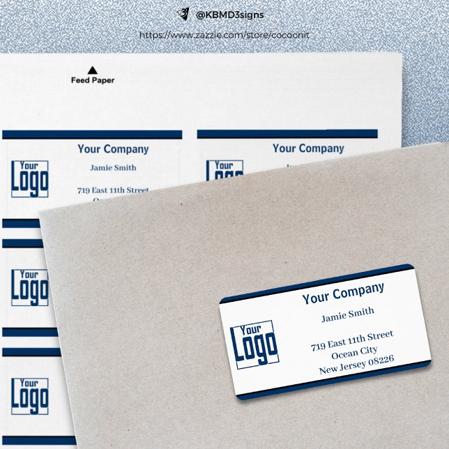 Blue Black Gräns Company Logotyp White Adress Adressetikett (Blue Black Border Company Logo White Address Label)