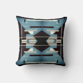 Blue Black Grått Beige Southwest Art Abstrakt Kudde