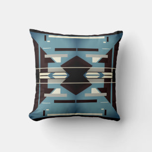 Blue Black Grått Beige Southwest Art Abstrakt Kudde