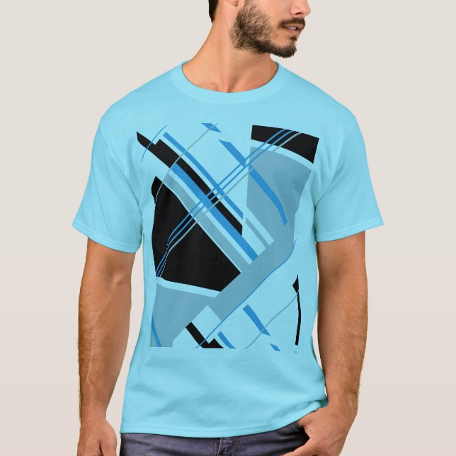 Blue Black Grått MCM-utseende fet geometrisk Abstr T Shirt (Framsida)
