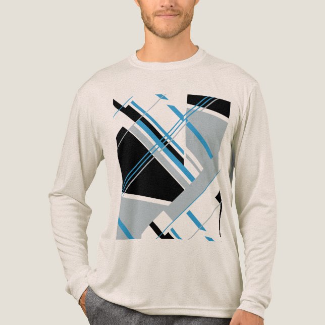 Blue Black Grått Modern Art MCM-inspirerad Abstrak T Shirt (Framsida)