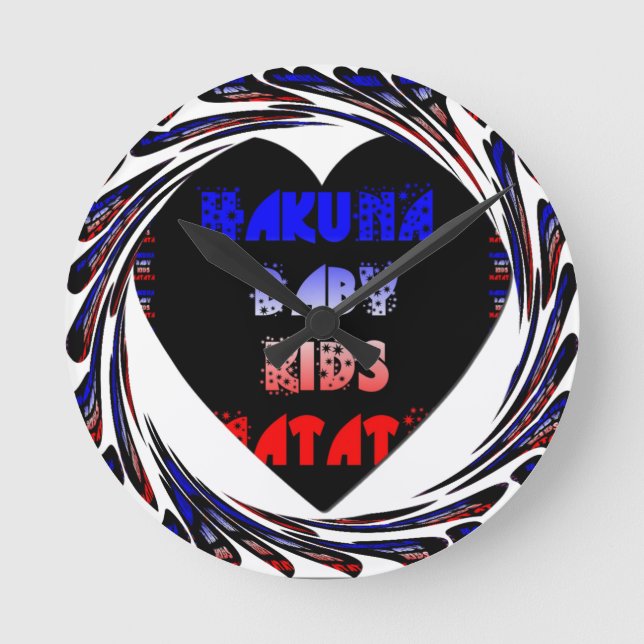 Blue Black Hakuna Matata Baby Kids Design.png Rund Klocka (Framsida)