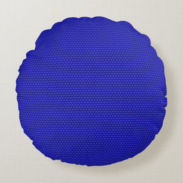 Blue Black Hexagon Seamless Mönster Rund Kudde (Framsidan)
