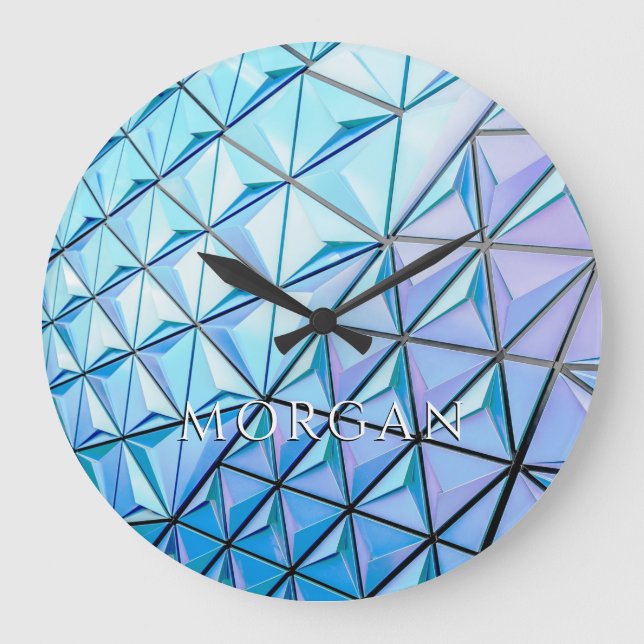 Blue Black Lila Geometric Design, Vit Namn Stor Klocka (Framsida)