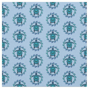 Blue Black Maori Sol Symbol Tribal Turtles Tyg