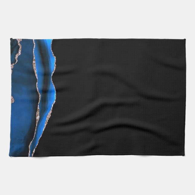 Blue Black Marble Gilded Agate Kökshandduk (Horisontell)