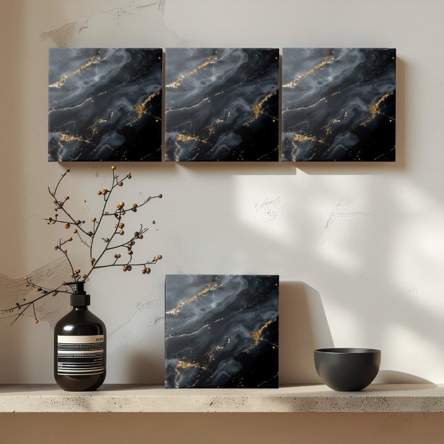 Blue-Black Marble Gold Glitter ID1172a Kakelplatta (Skapare uppladdad)
