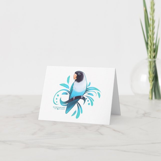 Blue Black Mask Lovebird Helgkort (Framsida)