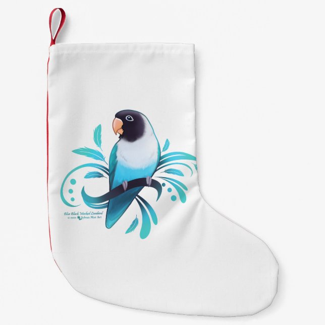 Blue Black Mask Lovebird Liten Julstrumpa (Framsidan)