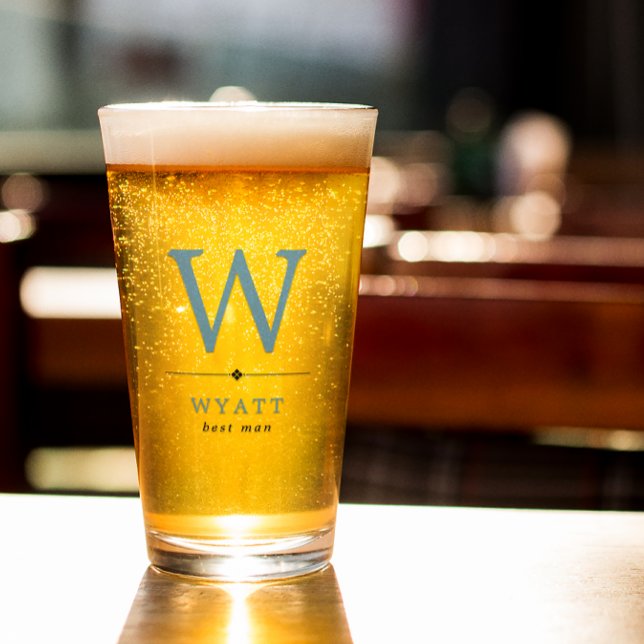 Blue Black Minimalist Monogram Best Man Glaskopp (Skapare uppladdad)