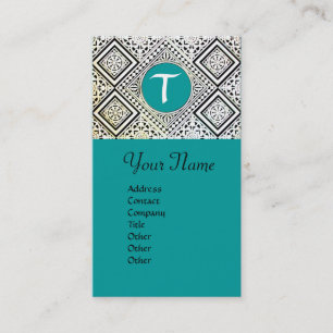 BLUE BLACK OCH WHITE ROMAN EGLE DAMASK MONOGRAM VISITKORT