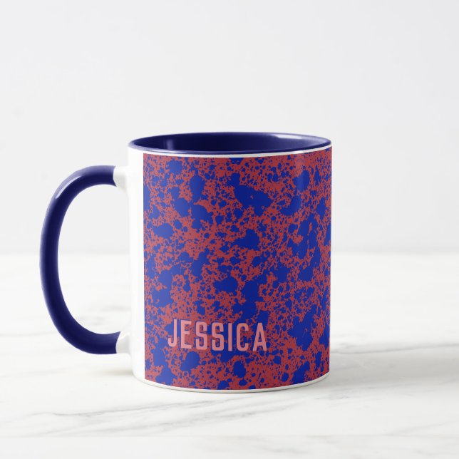 Blue Bläck på Red Simple Modern Mugg (Vänster)